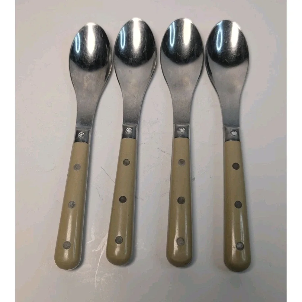 MCM Rowoco Retro Inox Theirs, France 4-Rivet Handles Stainless Teaspoons Set 8
